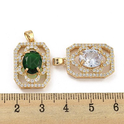 Brass Micro Pave Clear Cubic Zirconia Pendants KK-P263-25KCG-1