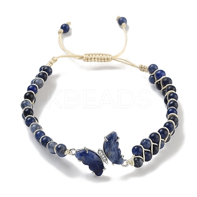 Natural Sodalite Braided Round Bead Bracelets BJEW-K251-06M-1