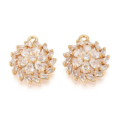 Brass Pave Clear Cubic Zirconia Pendants KK-T077-34G-1