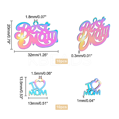 20Pcs 2 Style Mother's Day Ion Plating(IP) 201 Stainless Steel Pendants STAS-PH0003-96-1