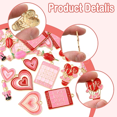 24Pcs 12 Styles Valentine's Day Rack Plating Alloy Enamel Pendants ENAM-FS0002-56-1