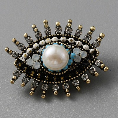 Plastic Pearl Eye Brooch with Glass Seed Beaded JEWB-WH0023-56-1