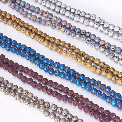 PVD Vacuum Plating Electroplated Natural Lava Rock Bead Strands G-P363-A-1