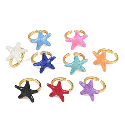 Brass Enamel Adjustable Cuff Rings for Women RJEW-G357-01J-1
