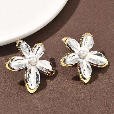 Two Tone 304 Stainless Steel Acrylic Imitation Pearl Stud Earrings EJEW-B156-16GP-1