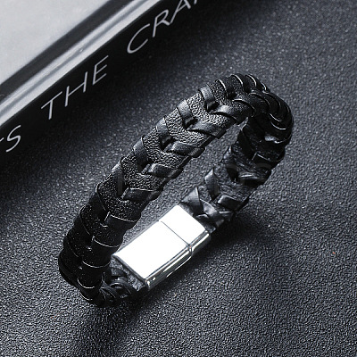 Leather Woven Flat Cord Bracelets PW-WG42872-01-1