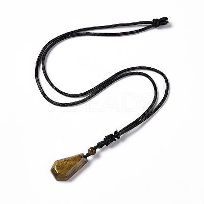 Natural Tiger Eye Hexagon Pendant Necklace with Nylon Cord NJEW-G094-A04-1