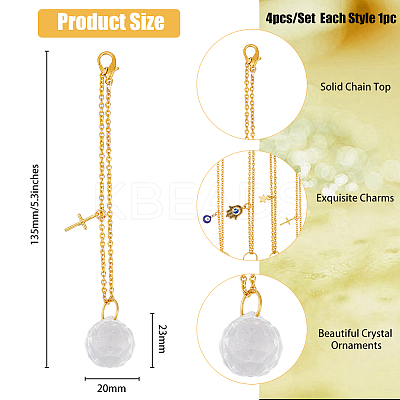4Pcs 4 Style Clear Glass Teardrop Pendant Decorations HJEW-BC0001-38-1