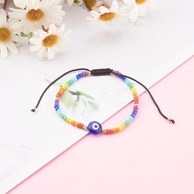 Rainbow Adjustable Nylon Cord Braided Bead Bracelets BJEW-JB06021-1