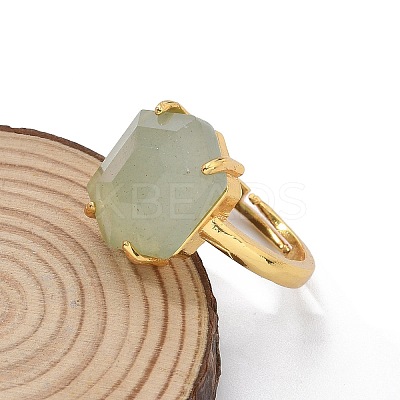 Hexagon Natural Green Aventurine Finger Rings RJEW-B113-02G-07-1