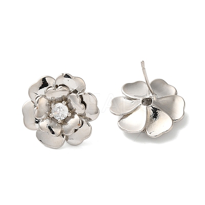 Rack Plating Brass Micro Pave Clear Cubic Zirconia Stud Earrings EJEW-U012-01B-P-1