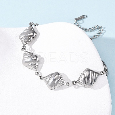 304 Stainless Steel Spiral Shell Shape Link Bracelets for Women BJEW-L706-04P-1