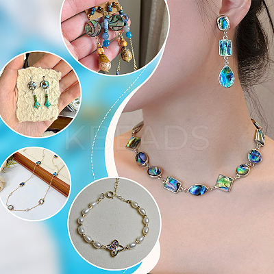 10Pcs 5 Styles Brass Pave Natural Paua Shell Connector Charms KK-PH0012-91B-1