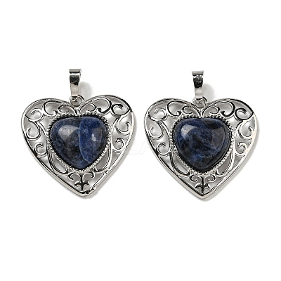 Natural Sodalite Peach Love Heart Pendants G-G158-01P-1
