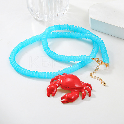 Summer Beach Red Crab Resin Pendant Rondelle Beaded Necklaces for Women FS-WG3A1F2-01-1