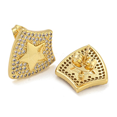 Rack Plating Brass Micro Pave Clear Cubic Zirconia Stud Earrings EJEW-I313-18B-G-1