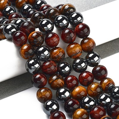 Natural Tiger Iron & Synthetic Hematite Beads Strands G-H1581-10mm-1