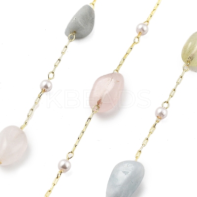 Natural Morganite & Glass Link Chains CHC-K014-12G-01-1