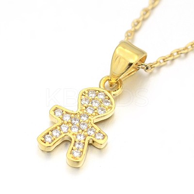 Human/Boy Real 18K Gold Plated Plated Alloy Micro Pave Cubic Zirconia Pendant Necklaces NJEW-H416-03G-1