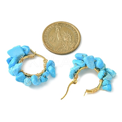 Synthetic Turquoise Chips Braided Hoop Earrings EJEW-JE04940-22-1