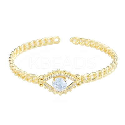 Cubic Zirconia Horse Eye Open Cuff Bangle BJEW-G651-04G-03-1