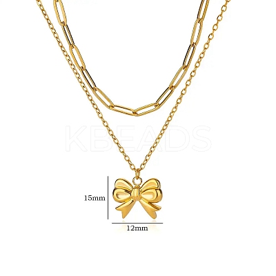 304 Stainless Steel Bowknot Pendant Necklaces LS-NJEW-L182-001G-04-1