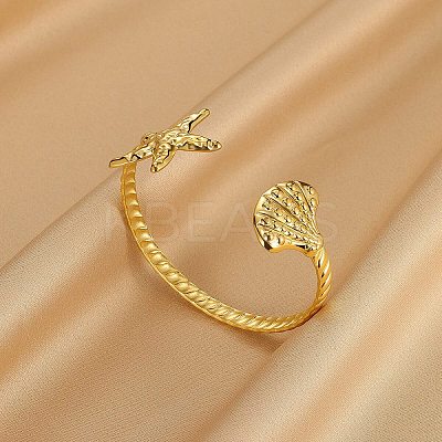304 Stainless Steel Cuff Bangles for Women BJEW-C122-01G-1