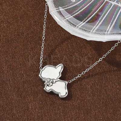 304 Stainless Steel Pave Natural White Shell Cute Cat Shaped Pendant Necklaces for Women NJEW-M101-01P-1