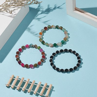 Dyed Natural Agate Beaded Stretch Bracelet Sets BJEW-JB09180-1