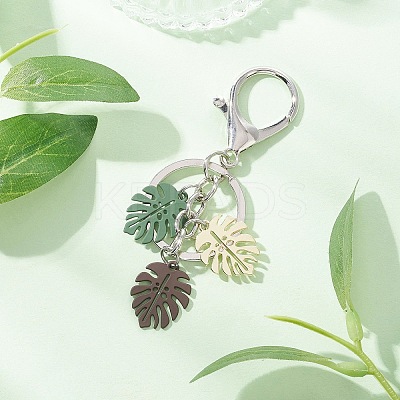 Tropical Leaf Baking Paint Alloy Pendant Keychains KEYC-JKC01270-01-1