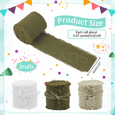 3 Rolls 3 Colors Cotton Frayed Ribbons OCOR-WH0045-08B-1
