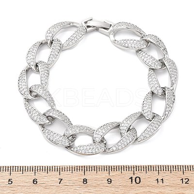 Brass Micro Pave Clear Cubic Zirconia Curb Chain Bracelets for Women BJEW-A034-04B-P-1