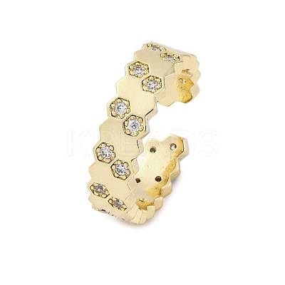 Brass Micro Pave Clear Cubic Zirconia Cuff Rings for Women LS-RJEW-S398-02G-1