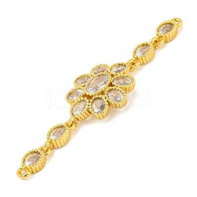 Brass Pave Clear Cubic Zirconia Flower Links Connector Charms KK-P277-50G-1