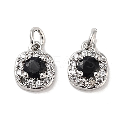 Square Brass Micro Pave Cubic Zirconia Charms KK-B102-09P-1