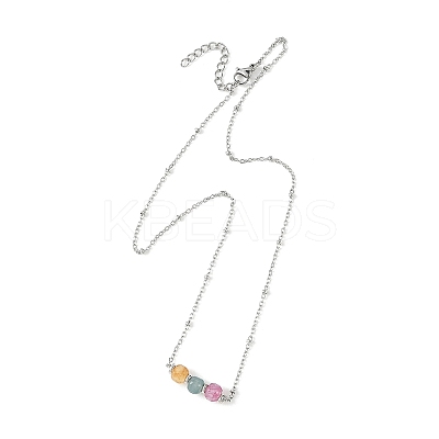 Natural Multicolor Tourmaline Faceted Cube Beads Pendant 304 Stainless Steel Satellite Chain Necklacs for Women NJEW-JN06541-02-1