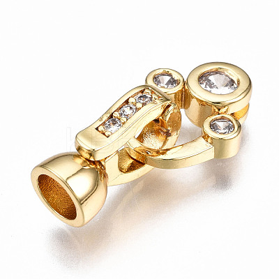 Brass Micro Pave Clear Cubic Zirconia Fold Over Clasps KK-T063-61G-NF-1