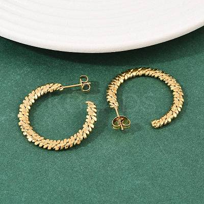 304 Stainless Steel Woven C-Shaped Stud Earrings EJEW-P324-07G-1