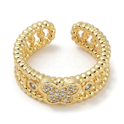 Rack Plating Brass Micro Pave Cubic Zirconia Cuff Finger Rings for Women RJEW-C114-11A-G-1