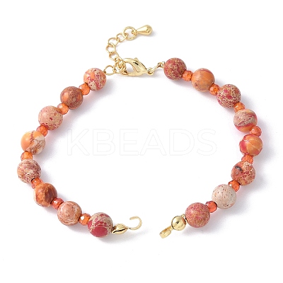Cubic Zirconia & Natural Dyed Round Imperial Jasper Beaded Bracelet Making KK-F892-23G-1