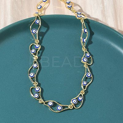 Brass Enamel Evil Eye Link Chain Necklaces NJEW-G183-01G-04-1