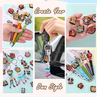 12Pcs 6 Style Food Grade Eco-Friendly Silicone Focal Beads SIL-SZ0002-72A-1
