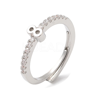 Rack Plating Brass Clear Cubic Zirconia Number 8 Adjustable Rings for Women RJEW-S407-09P-08-1