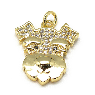 DIY Brass Micro Pave Cubic Zirconia Puppy Pendants DIY-S030-93G-1