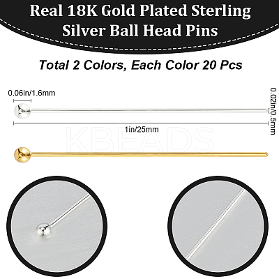 40Pcs 2 Colors 925 Sterling Silver Ball Head Pins STER-BBC0006-39-1