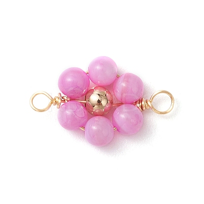 Dyed Natural Shell & Brass Round Beaded Flower Connector Charms PALLOY-JF03464-1