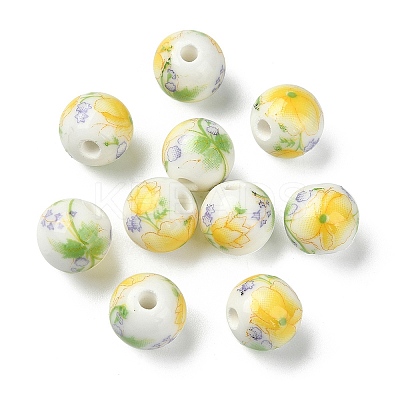 Handmade Printed Porcelain Round Beads PORC-YW0001-05D-1