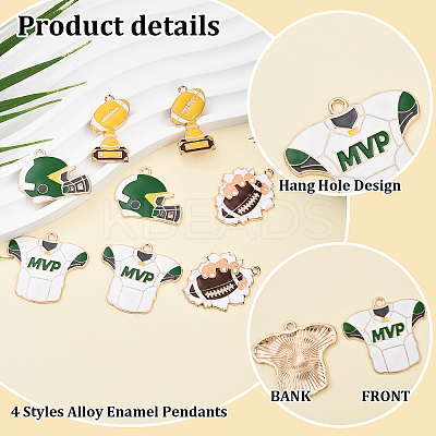 8Pcs 4 Styles Rugby Theme Alloy Enamel Pendants ENAM-YW0004-63-1