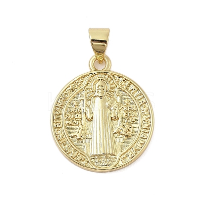 Flat Round Real 18K Gold Plated Rack Plating Brass Pendants KK-Z074-19G-04-1