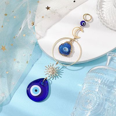 Handmade Lampwork Teardrop with Evil Eye Pendants Pendant Decorations HJEW-JM02315-1